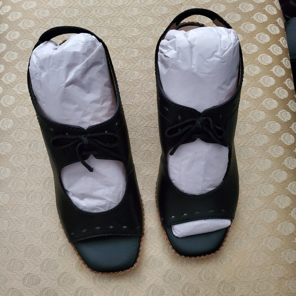 Anthropologie Clara Black Leather Open-Toed Shooties, SZ 9
